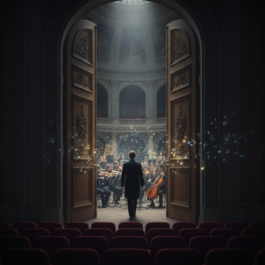 A conductor walking out of a concert hall while the orchestra keeps playing on its own — you leave and the work keeps running.